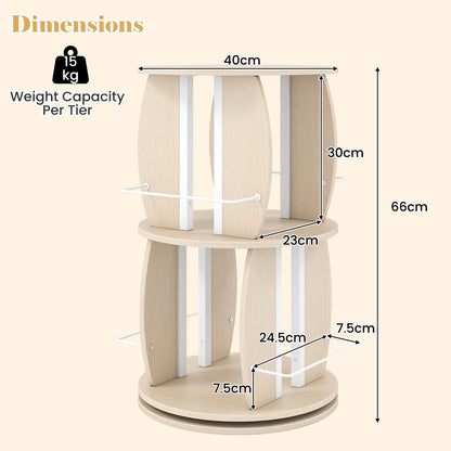 360° Spinning Rotating Bookshelf Tower with Display Stands and Side Rails-Oak