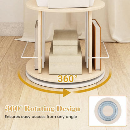 360° Spinning Rotating Bookshelf Tower with Display Stands and Side Rails-Oak