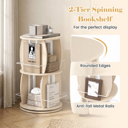 360° Spinning Rotating Bookshelf Tower with Display Stands and Side Rails-Oak