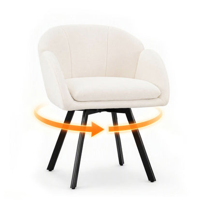 360° Swivel Accent Chair Upholstered Chenille Armchair with Metal Base-Beige