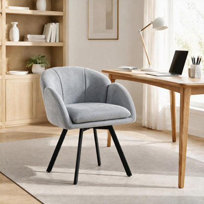 360° Swivel Accent Chair Upholstered Chenille Armchair with Metal Base-Grey