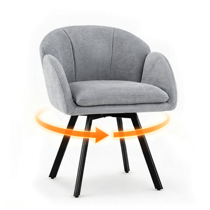360° Swivel Accent Chair Upholstered Chenille Armchair with Metal Base-Grey
