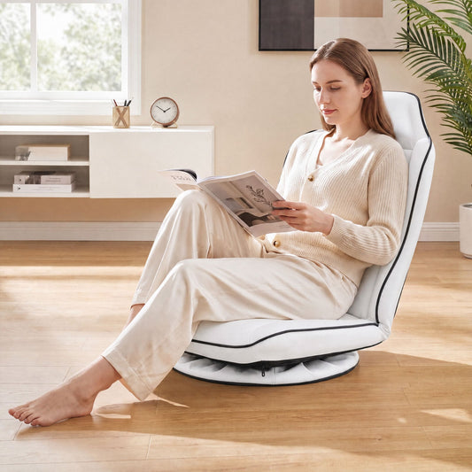 360° Swivel Floor Gaming Chair with Adjustable Backrest & Padded Cushion for Reading-White