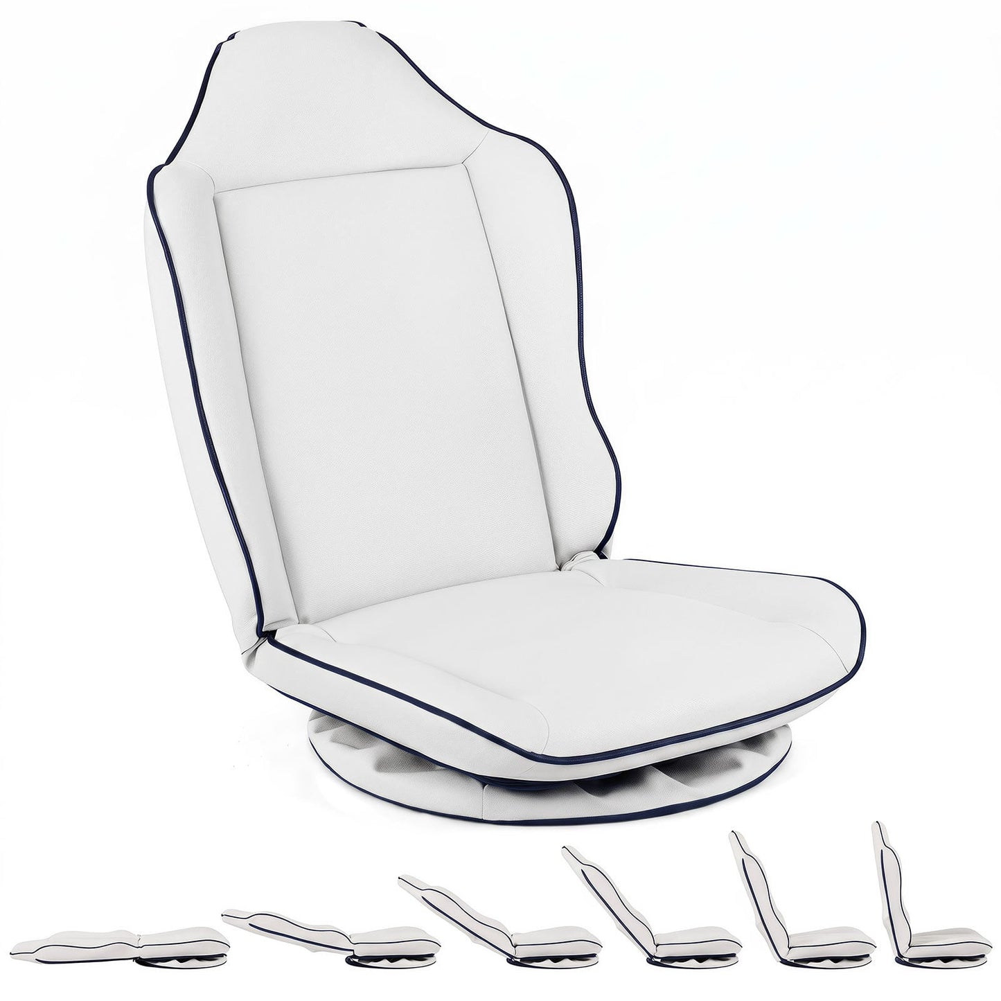 360° Swivel Floor Gaming Chair with Adjustable Backrest & Padded Cushion for Reading-White