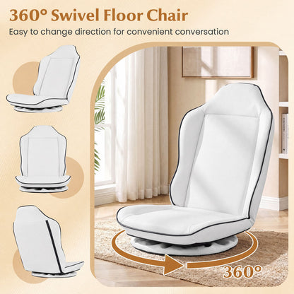 360° Swivel Floor Gaming Chair with Adjustable Backrest & Padded Cushion for Reading-White