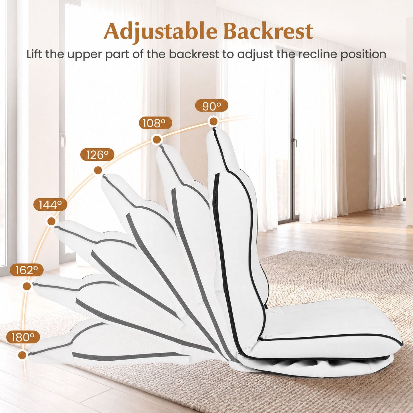 360° Swivel Floor Gaming Chair with Adjustable Backrest & Padded Cushion for Reading-White