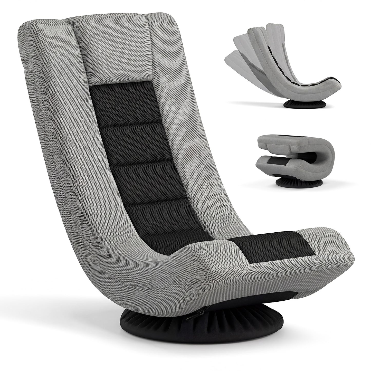 360° Swivel Gaming Chair 4 Position Adjustable Folding Floor Sofa-Black and Grey