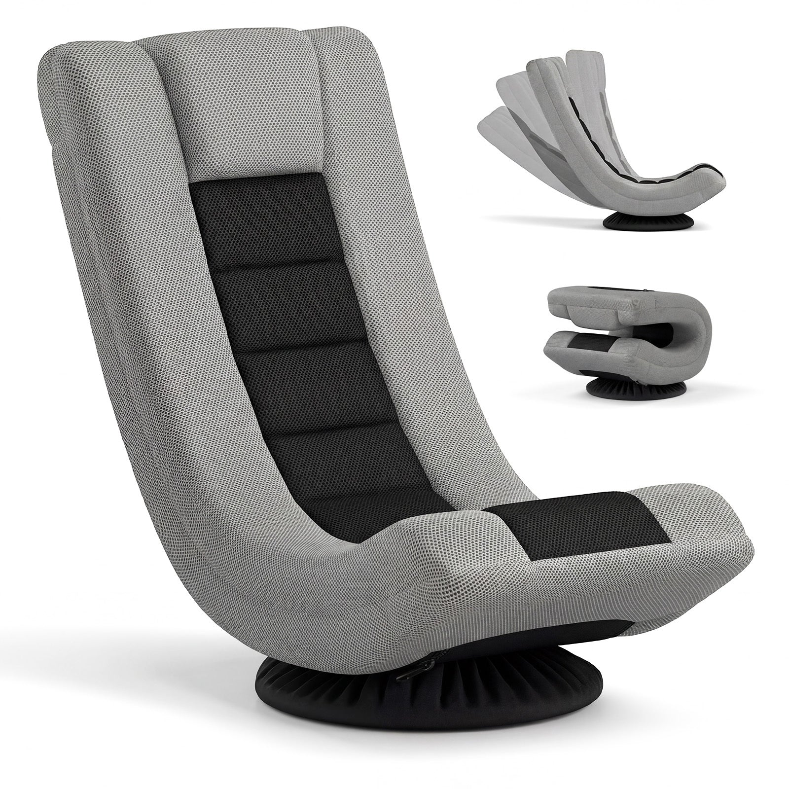 360° Swivel Gaming Chair 4 Position Adjustable Folding Floor Sofa-Black and Grey