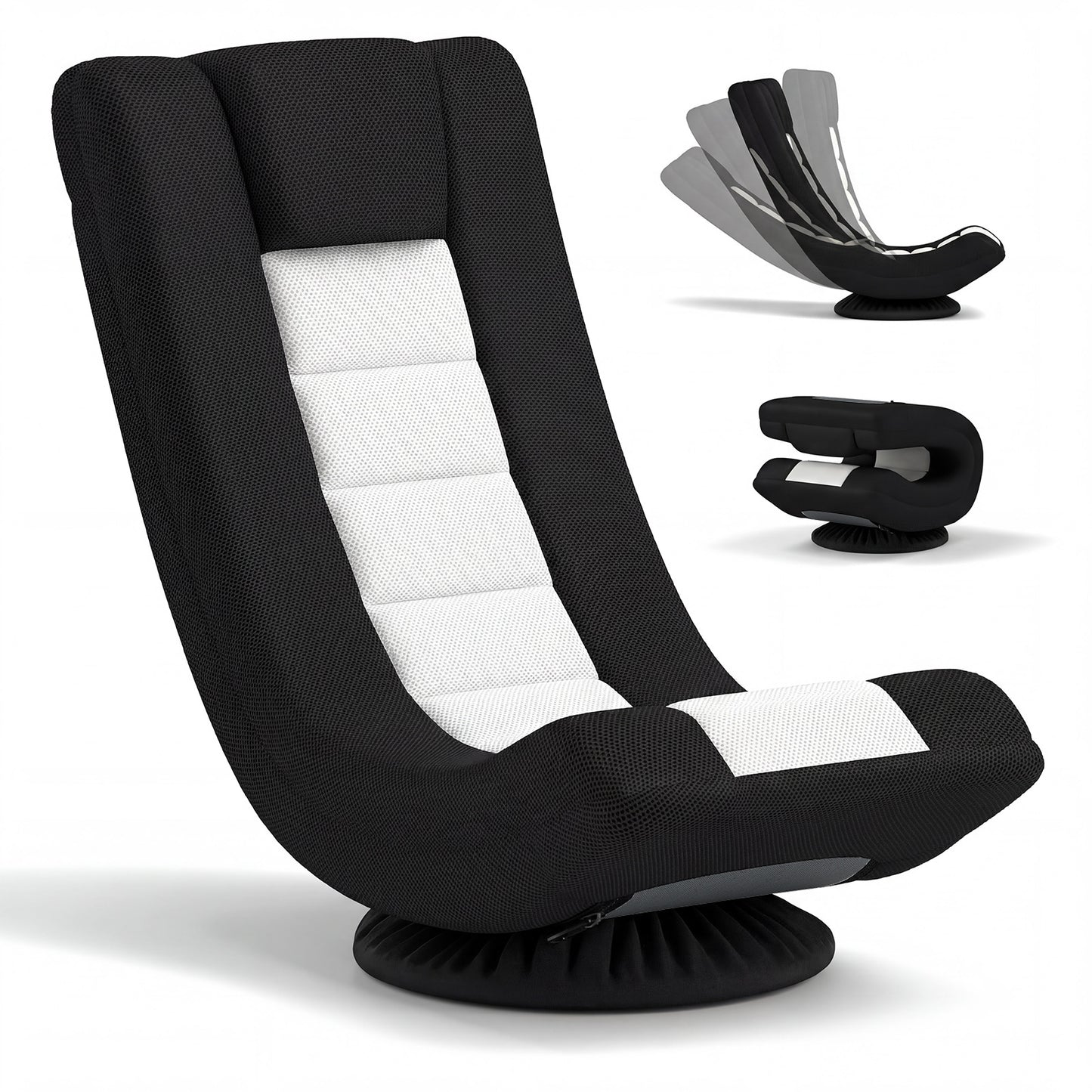 360° Swivel Gaming Chair 4 Position Adjustable Folding Floor Sofa-Black and White