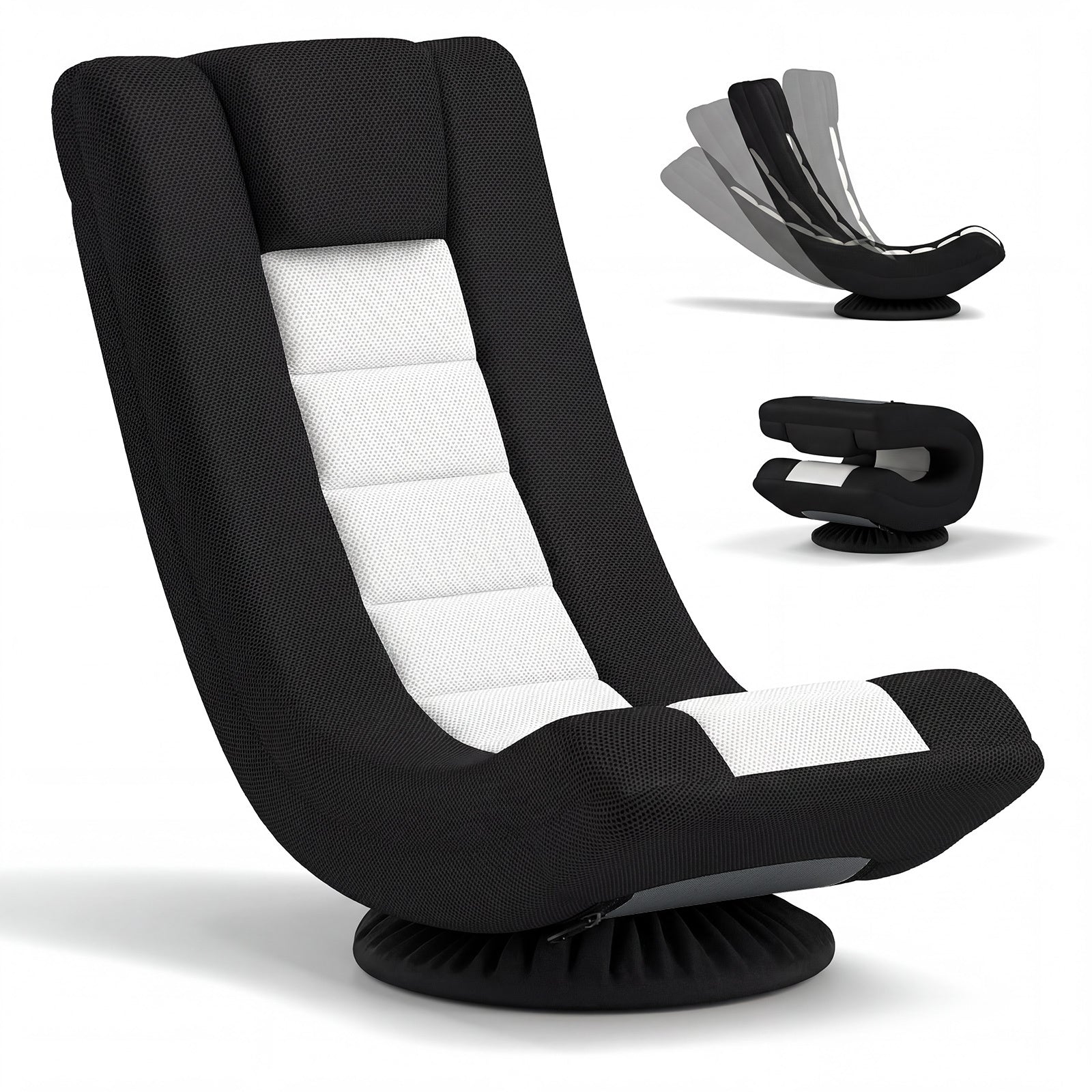 360° Swivel Gaming Chair 4 Position Adjustable Folding Floor Sofa-Black and White