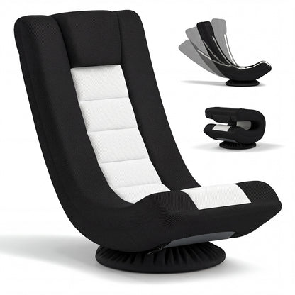 360° Swivel Gaming Chair 4 Position Adjustable Folding Floor Sofa-Black and White