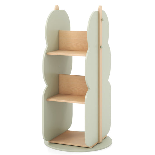 360° Display Corner Book Shelf with Side Hooks for Small Space-Green