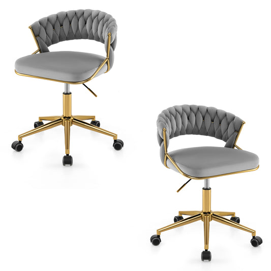 360° Swivel Home Office Desk Chair Set of 2 with Hand-woven Back-Grey