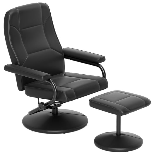 360° Swivel Reclining Chair with Ottoman and Adjustable Backrest-Black