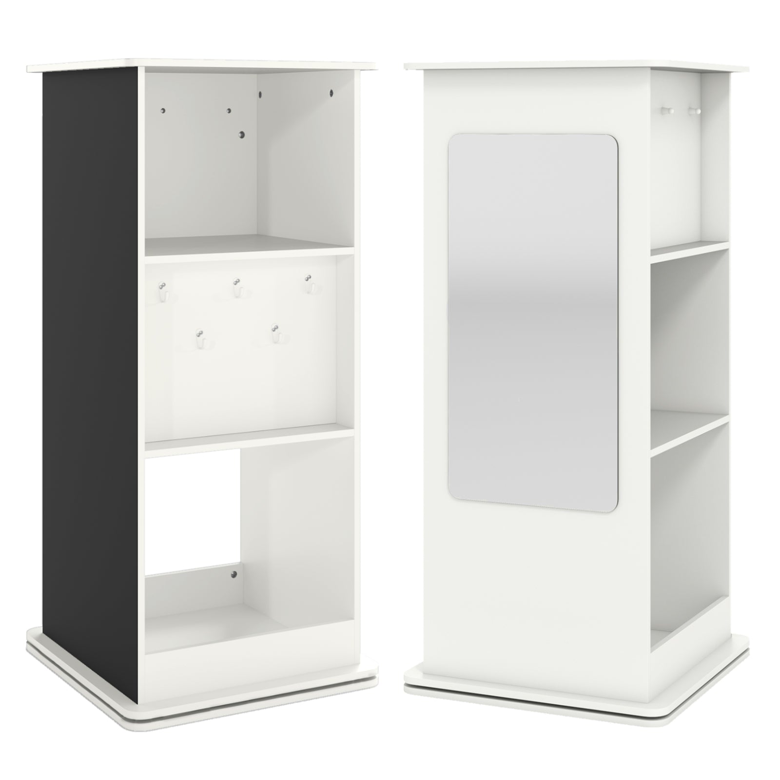 360° Spinning Corner Bookcase with Chalkboard and Open Compartments-White