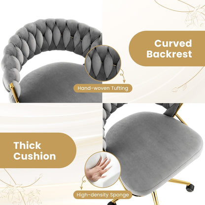 360° Swivel Home Office Desk Chair Set of 2 with Hand-woven Back-Grey