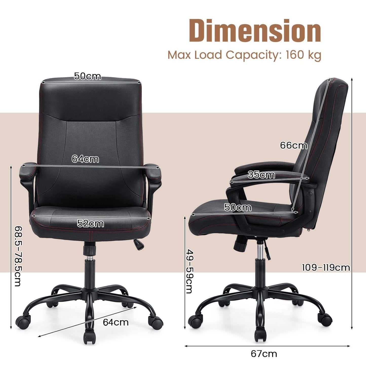 360° Swivel Task Chair with Ergonomic High Back and Built-in Armrests