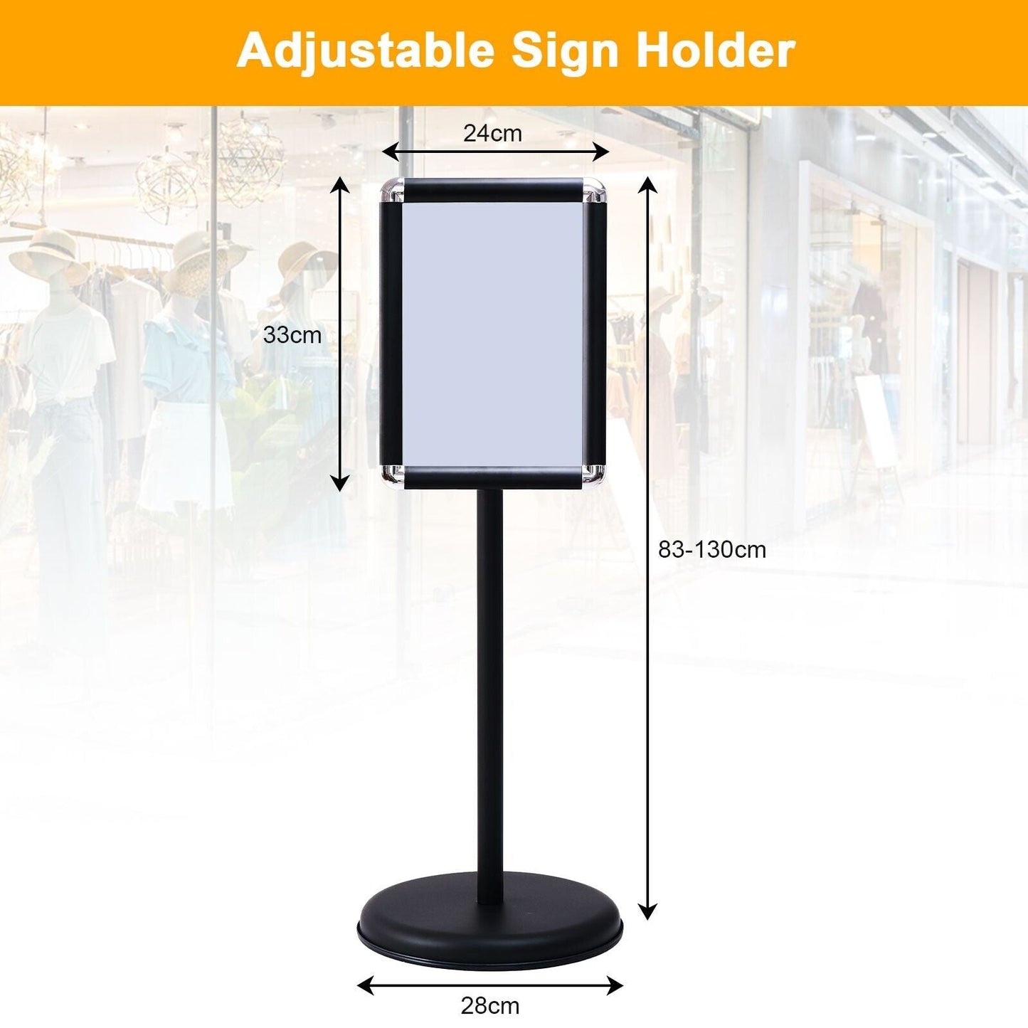 360 Degrees Rotatable A4 Poster Stand with Adjustable Height-Black
