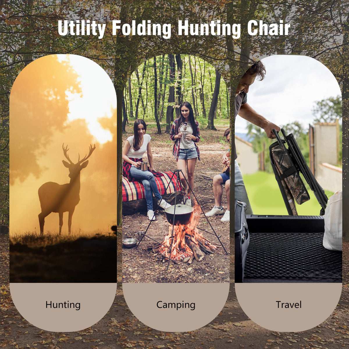 360° Swivel Folding Silent Hunting Chair with Padded Seat and Backrest-Camouflage