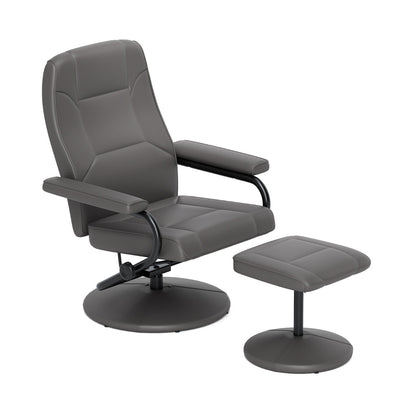 360¬∞ Swivel Reclining Chair with Ottoman and Adjustable Backrest-Grey