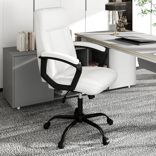 360° Swivel Task Chair with High Back and Built-in Armrests-Beige
