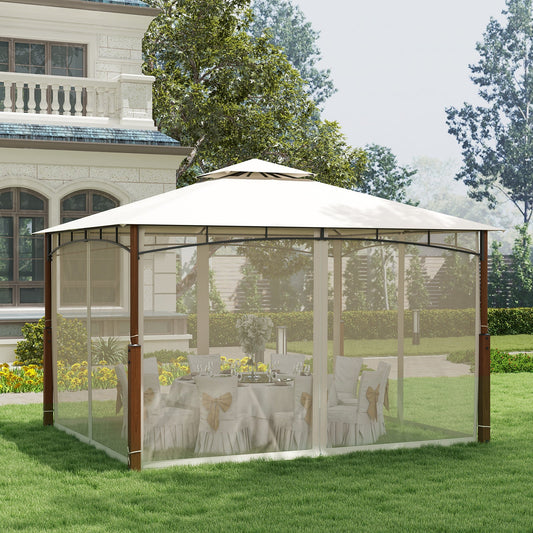 360 x 300cm Outdoor Patio Gazebo Metal Frame Soft Top Tent with Netting-Beige