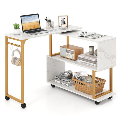 360¬∞ Sofa Side Table with Storage Bookcase and Hooks-White