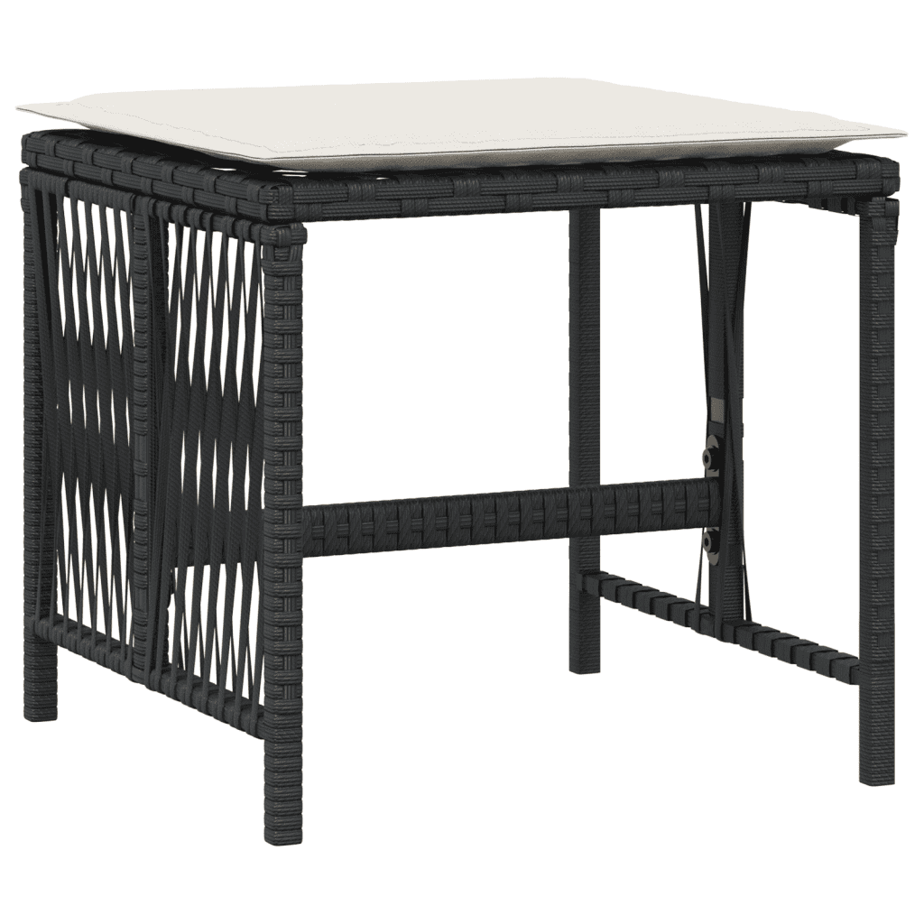 9 Piece Garden Dining Set with Cushions Poly Rattan Glass 8 Black and cream