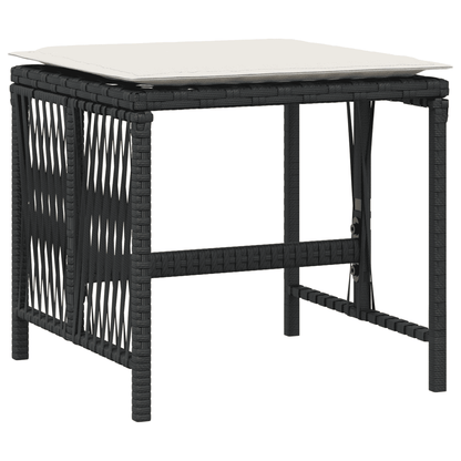 9 Piece Garden Dining Set with Cushions Poly Rattan Glass 8 Black and cream