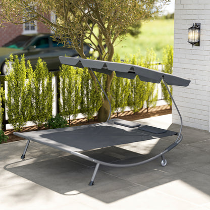 Łóżko zewnętrzne Outsunny Double Outdoor Bed z baldachimem - jasnoszary