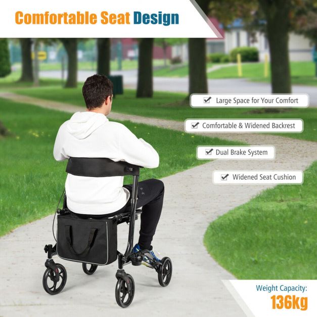 Folding Aluminium Rollator Walker Mobility Aid With 4 Wheels-Black