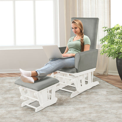 Wooden Glider Chair with Footstool-Grey