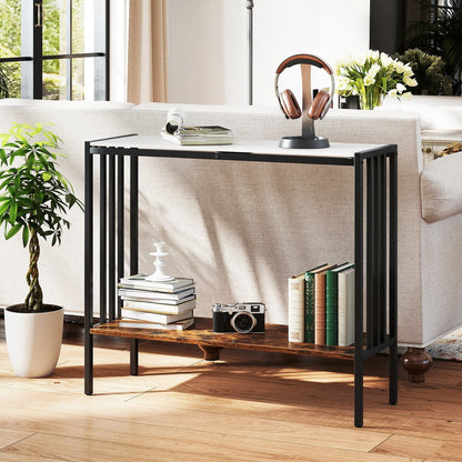 90 CM 2-Tier Industrial Console Foyer Table with Sintered Stone Tabletop