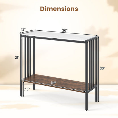 90 CM 2-Tier Industrial Console Foyer Table with Sintered Stone Tabletop