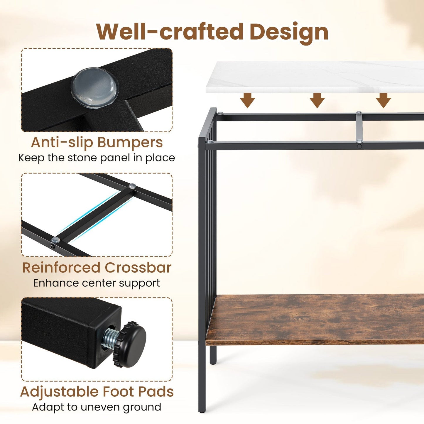 90 CM 2-Tier Industrial Console Foyer Table with Sintered Stone Tabletop