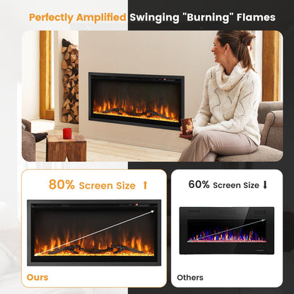 36"/91cm Linear Electric Fireplace with Log and Crystal Decor and Remote Contro-91 cm