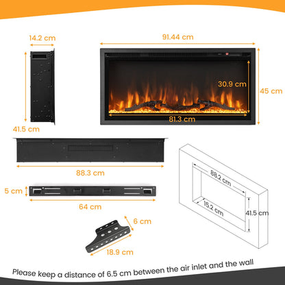 36"/91cm Linear Electric Fireplace with Log and Crystal Decor and Remote Contro-91 cm