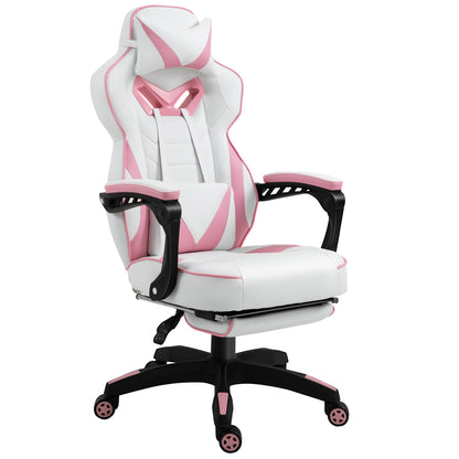 Vinsetto Gaming Chair Ergonomic Reclining w/ Manual Footrest 5 Wheels Stylish Office Pink