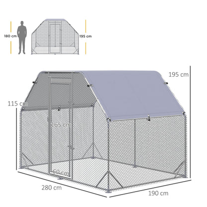 حظيرة دجاج PawHut Walk in Chicken Run في الهواء الطلق مع سقف يتسع لـ 4-6 دجاجات، 280 × 190 × 195 سم