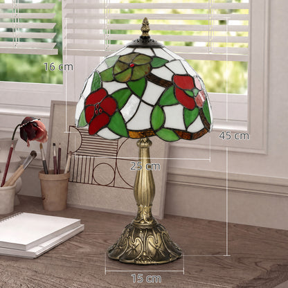 HOMCOM Tiffany Stained Glass Table Lamp, Handmade Antique Bedside Lamp for Bedroom, Living Room, Nightstand, Red Sunflower