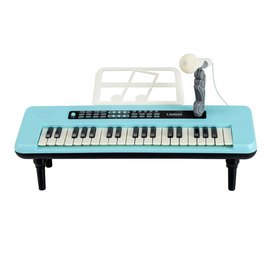 37 Keys Kids Portable Piano Keyboard with Microphone and Music Stand-Blue