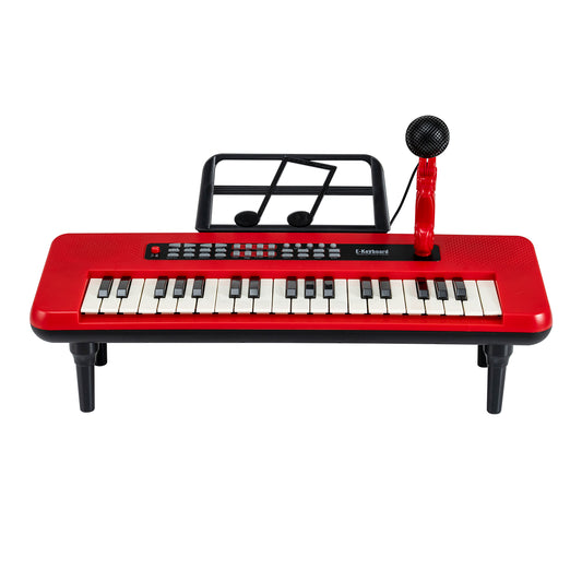 37 Keys Kids Portable Piano Keyboard with Microphone and Music Stand-Red