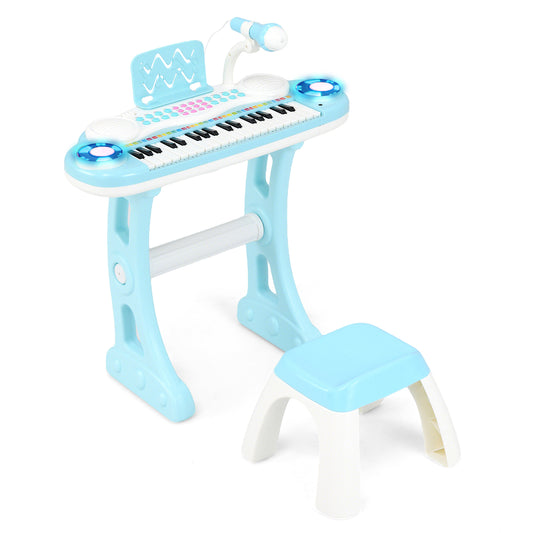37 Keys Electronic Kids Piano Toy with Detachable Legs and Stool-Blue