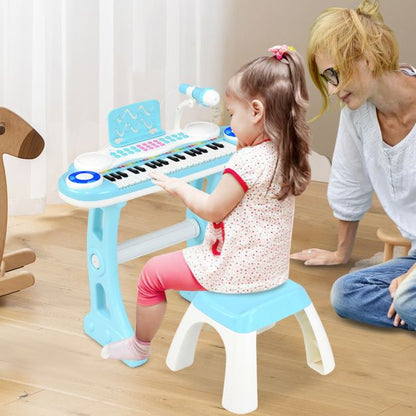 37 Keys Electronic Kids Piano Toy with Detachable Legs and Stool-Blue