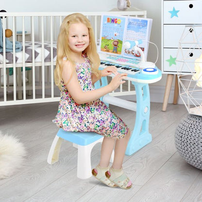 37 Keys Electronic Kids Piano Toy with Detachable Legs and Stool-Blue