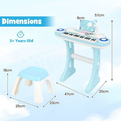 37 Keys Electronic Kids Piano Toy with Detachable Legs and Stool-Blue