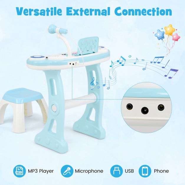 37 Keys Electronic Kids Piano Toy with Detachable Legs and Stool-Blue