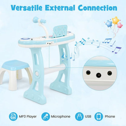 37 Keys Electronic Kids Piano Toy with Detachable Legs and Stool-Blue