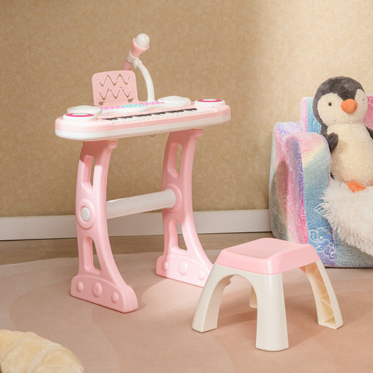 37 Keys Electronic Kids Piano Toy with Detachable Legs and Stool-Pink