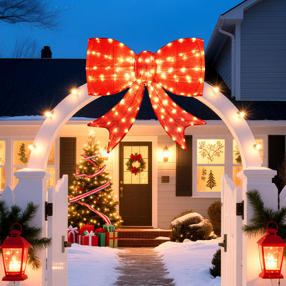 37 inch Lighted Christmas Bow Decoration with 150 Warm White LED Lights and 2 Hanging Rings